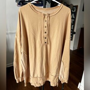 Beige Button-Up Sweatshirt
